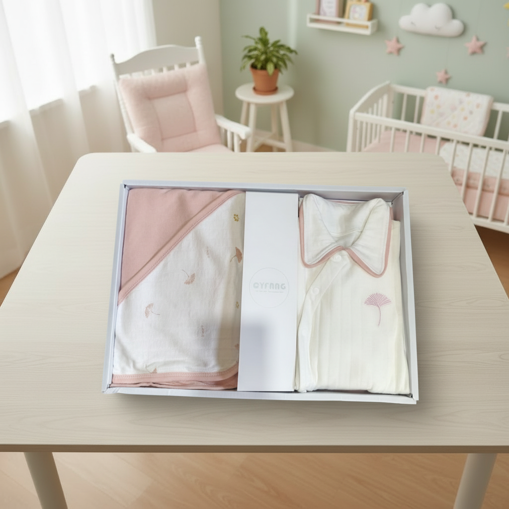 Baby clothing gift box in nursery
