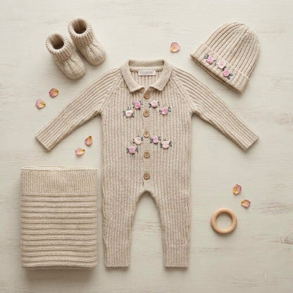 Rosebud Hand Embroidered Knit Gift Set – Newborn