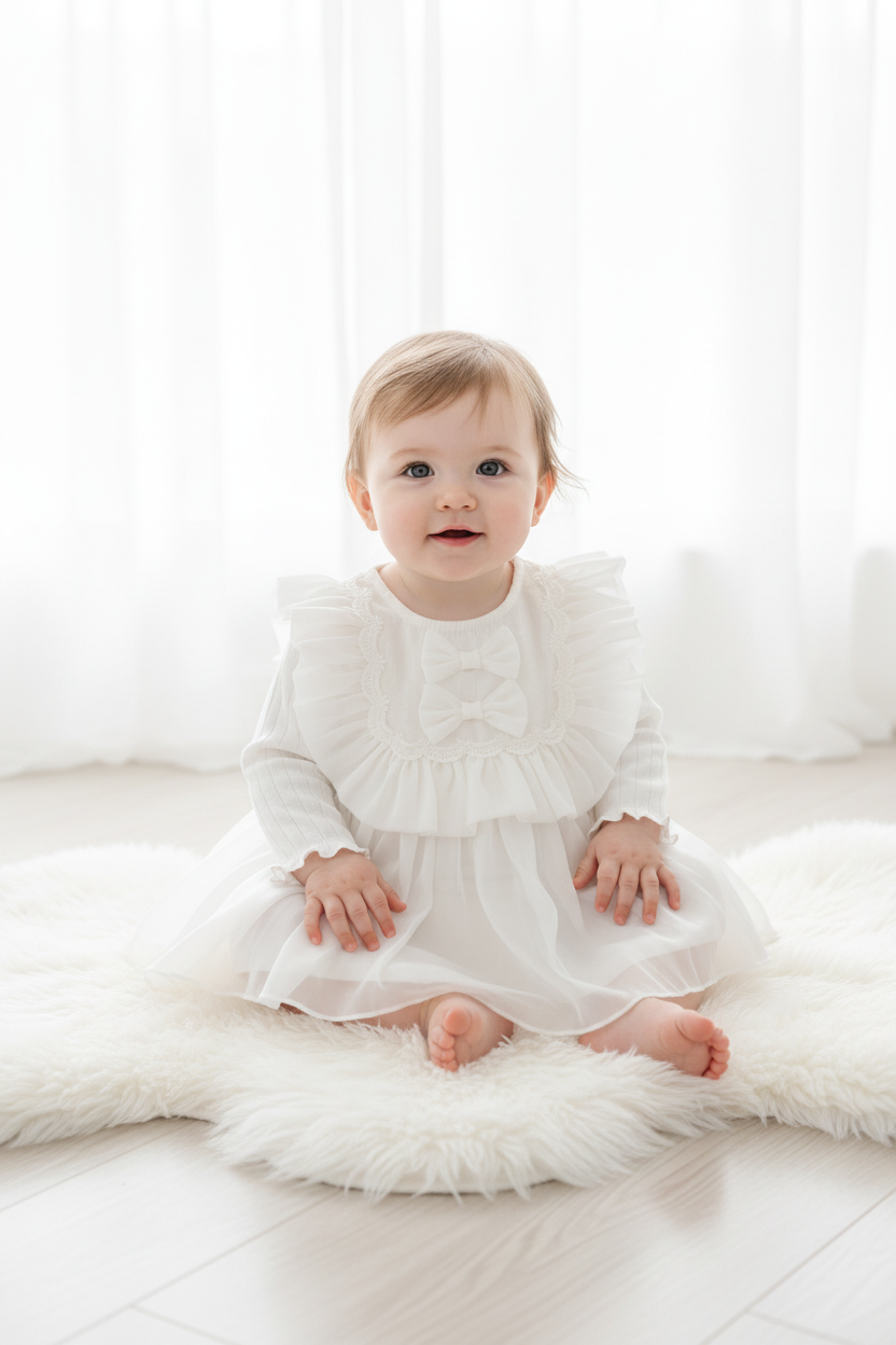 Baby 6-12 Months in White Korean Dress