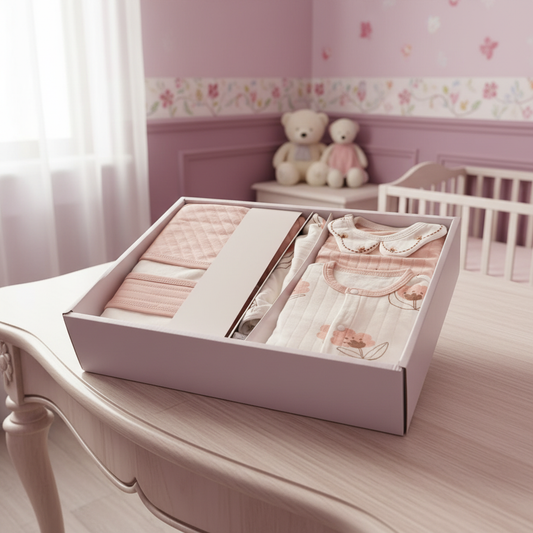 Baby clothing gift box - nursery table setting
