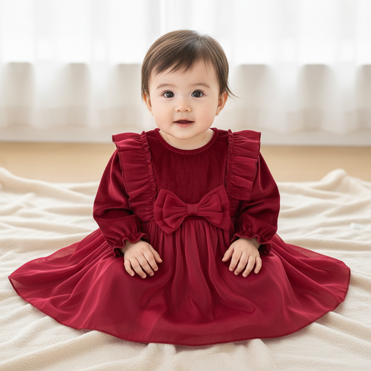 Baby Girl in Red Velvet Dress