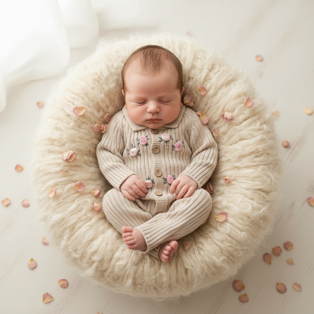 Newborn in nest beige fixed
